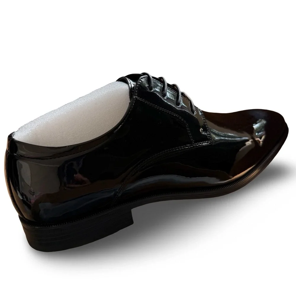 DECARSDZ Mens Black Faux Patent Leather Derby Wedding Dress Shoes Sz 10.5 NEW